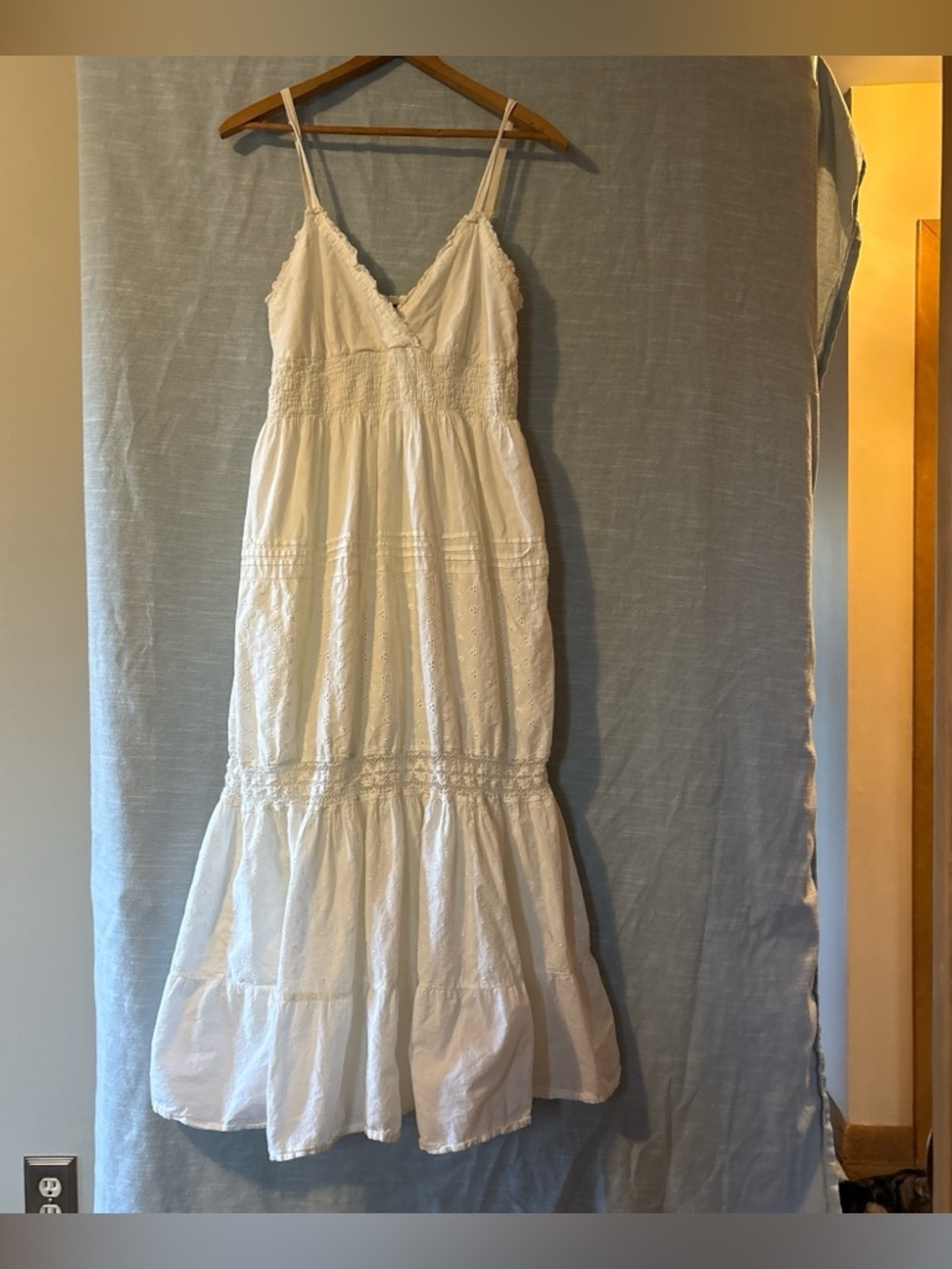 Speed Control Boho NY Maxi Dress White Eyelet Spaghetti Straps Juniors Sz L